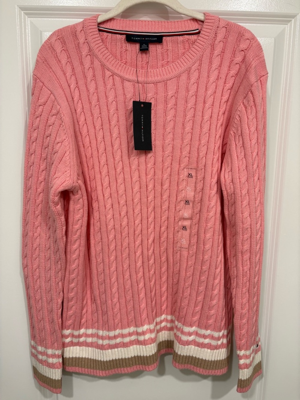 NWT Tommy Hilfiger Pink Chunky Cable Knit Summer Sweater XL